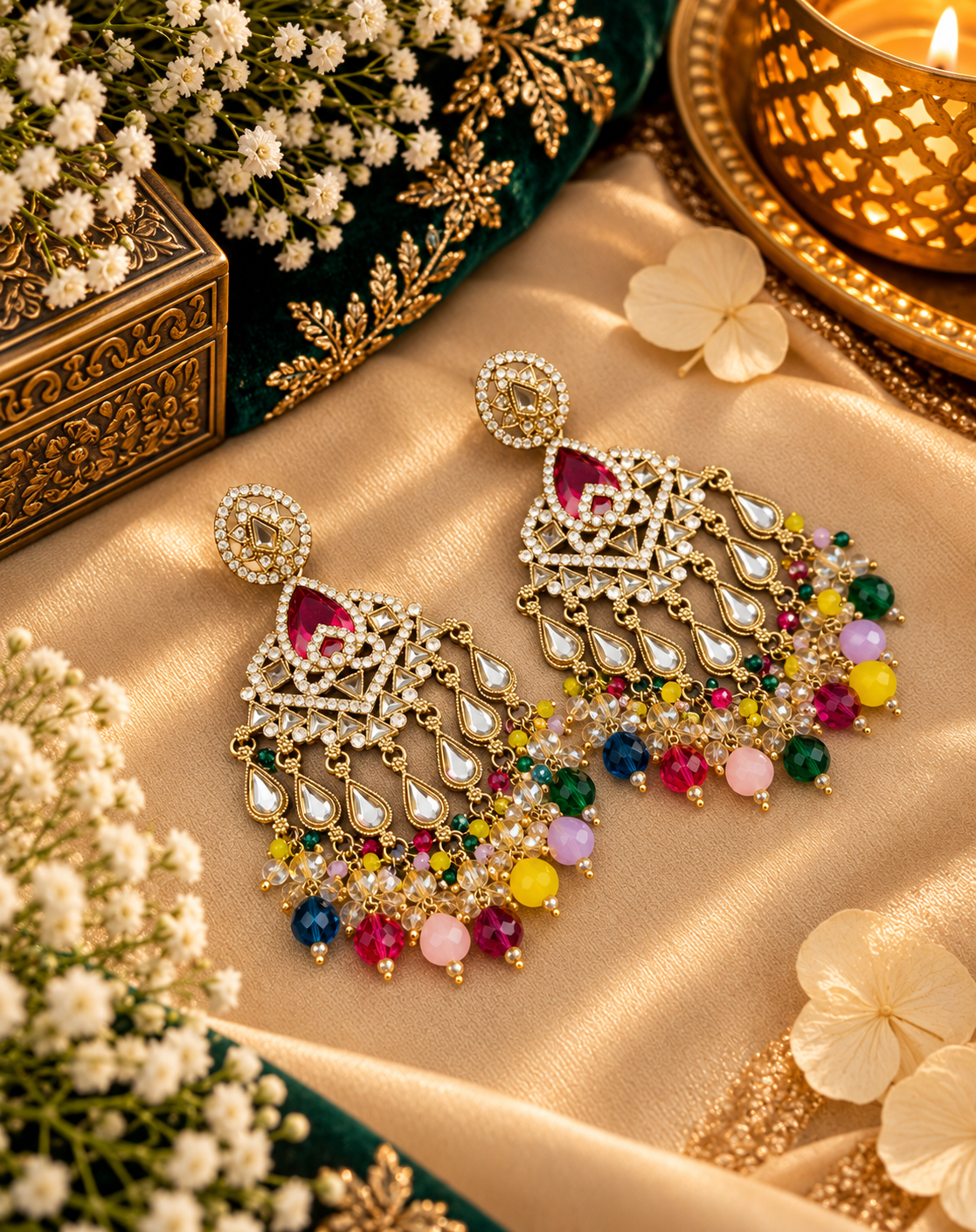 Pearl Cluster Chandelier Statement Earrings