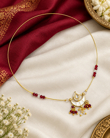 Invisible Wire Crescent Pendant Necklace with Beaded Accents