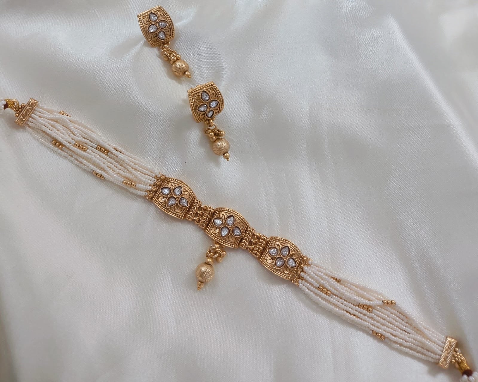 Handcrafted Multi-Strand Pearl & Copper Necklace Set
