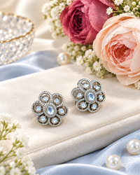 Floral Filigree Statement Stud Earrings with Pavé Accents