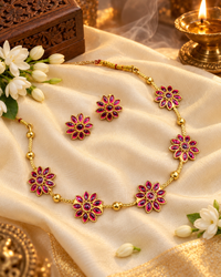 Elegant Full Floral Stone Choker Necklace Set with Matching Studs