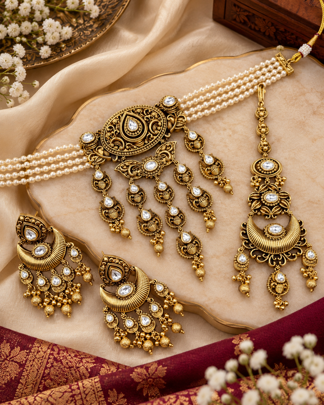 Antique Choker Set with Earrings & Maang Tikka