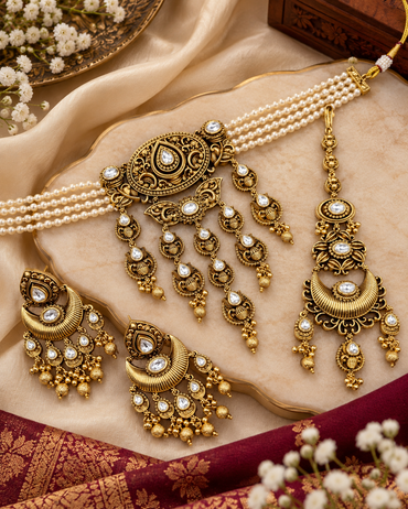 Antique Choker Set with Earrings & Maang Tikka
