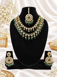 Royal Blue Layered Necklace Set Round Earrings & Maang Tikka