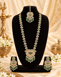 Lavender Purple Heart Shaped Long Necklace Set with Earrings & Maang Tikka
