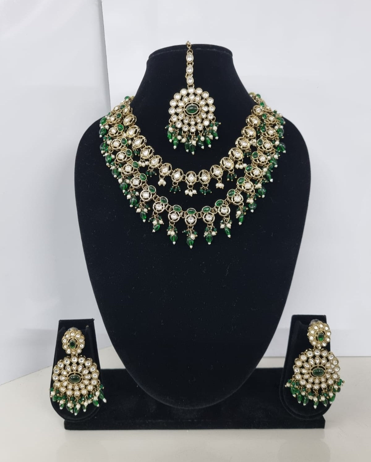 Royal Blue Layered Necklace Set Round Earrings & Maang Tikka