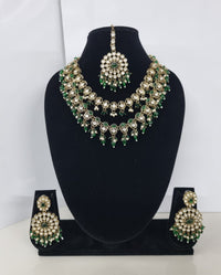 Royal Blue Layered Necklace Set Round Earrings & Maang Tikka