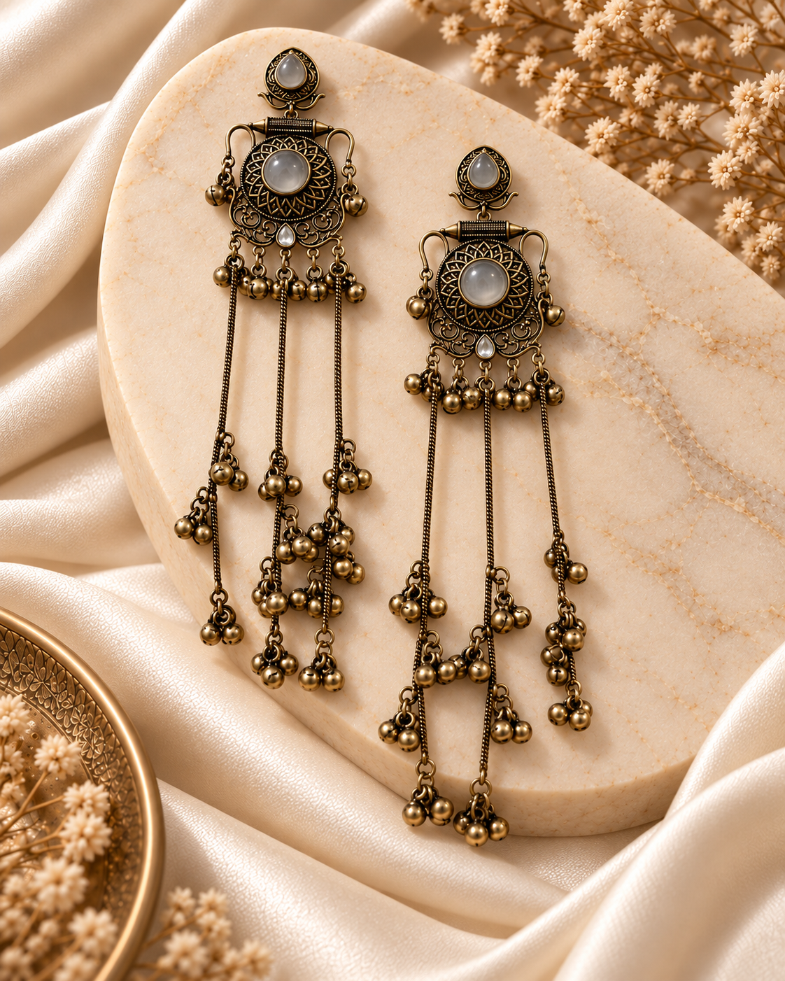 Long Chain with Ghungroo Earrings
