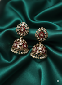 Antique Gold & Pink Enamel Jhumka Earrings