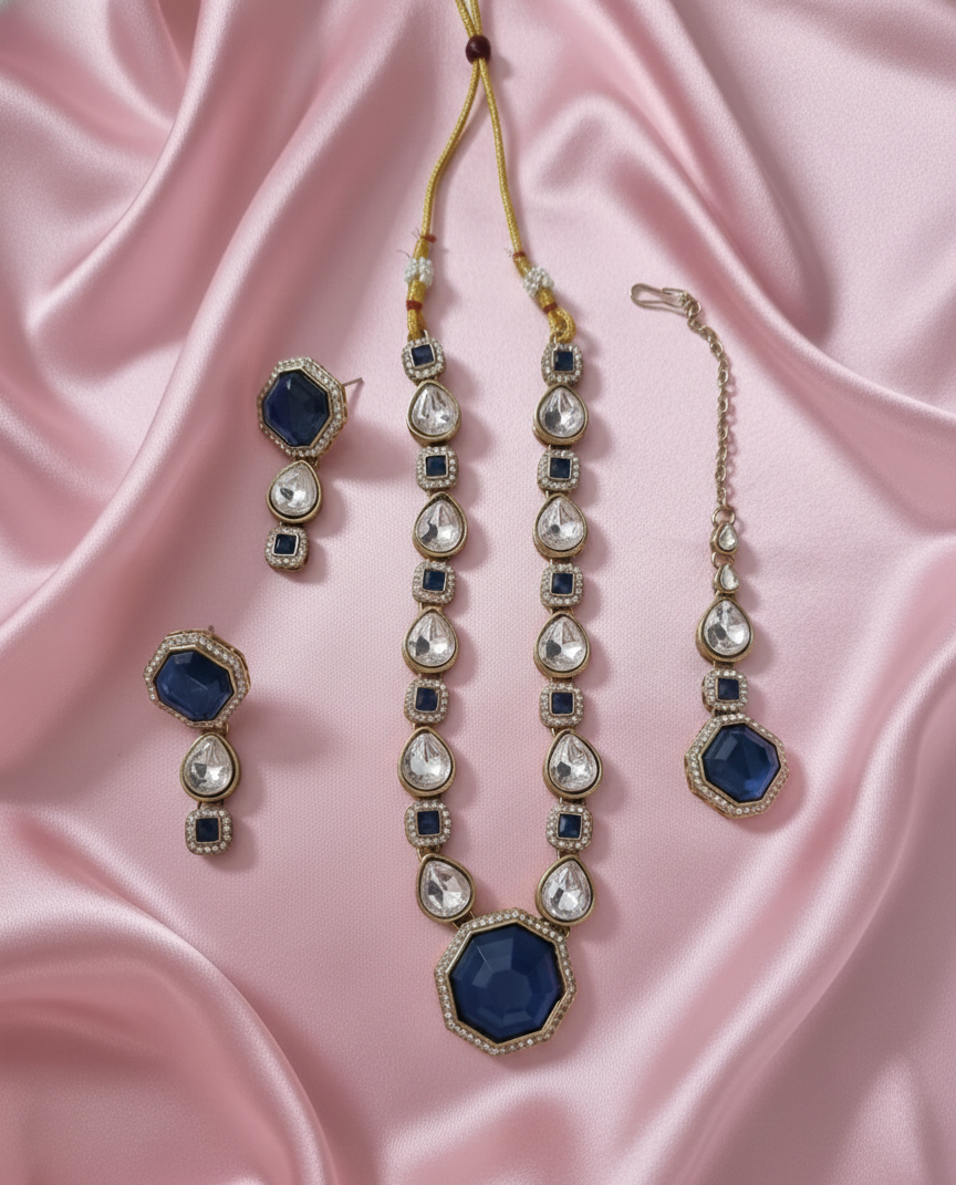 Deep Maroon Kundan Necklace Set with Earring