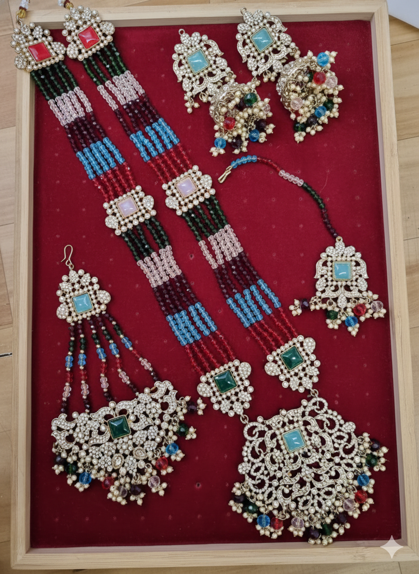 Traditional Gold Pletad Long Necklace Set 5-Piece For Woman & Girls