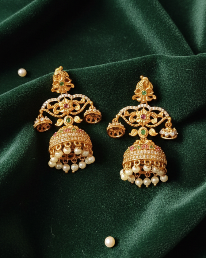 Regal Gold plating Jhumka With Drops Earrings For Woman & Girl