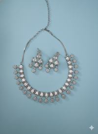 Geometric Necklace with Dangling Floral Drops Jewelry Set