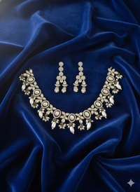 "Maharani" White Pearl Floral Choker & Crystal Drop Set