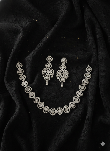 Luxurious White Stone Cluster Necklace Set