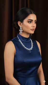 AD Stone Royal Blue Necklace and Dangle Earring Set