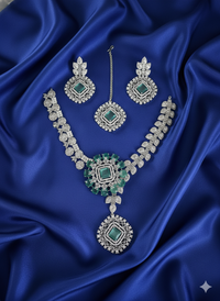 Uncut Diamond Style Polki & Emerald Green Stone Bridal Set