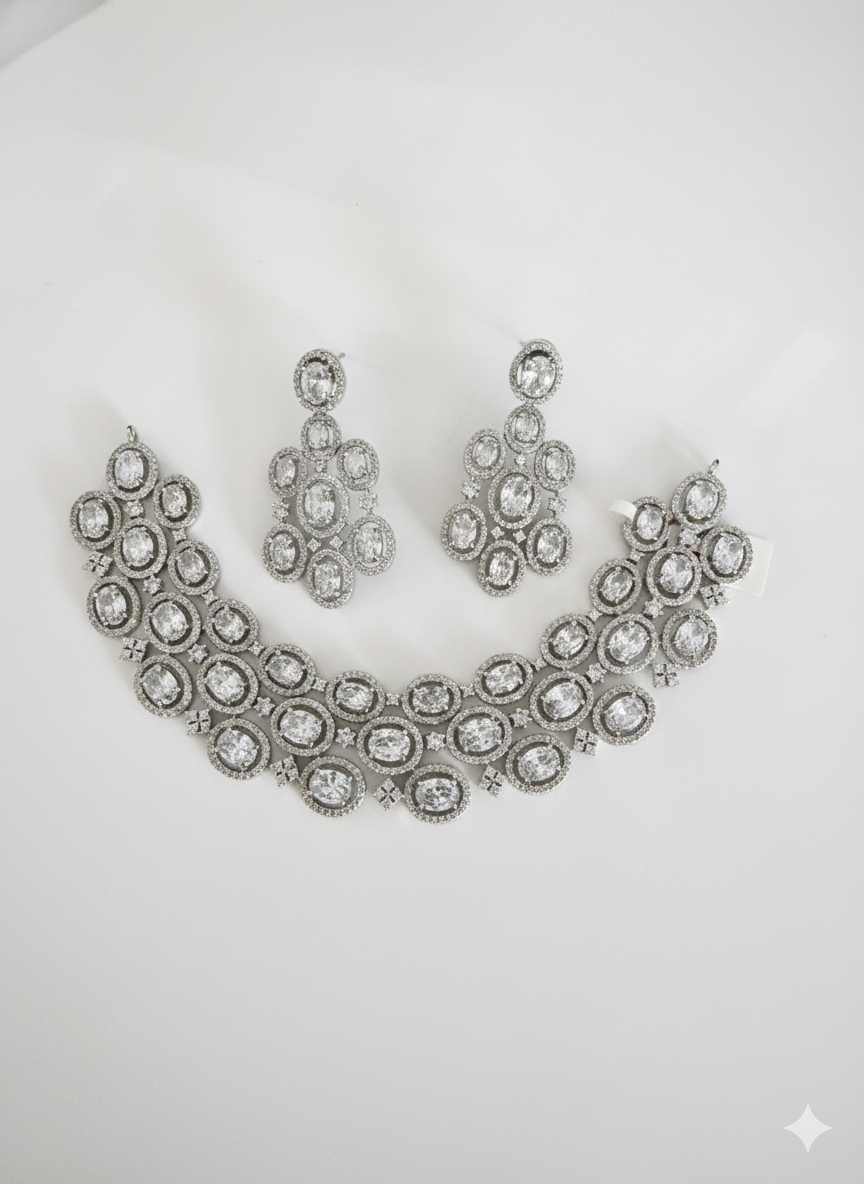 Marquise & Oval Cut Bridal Cluster Jewelry Parure