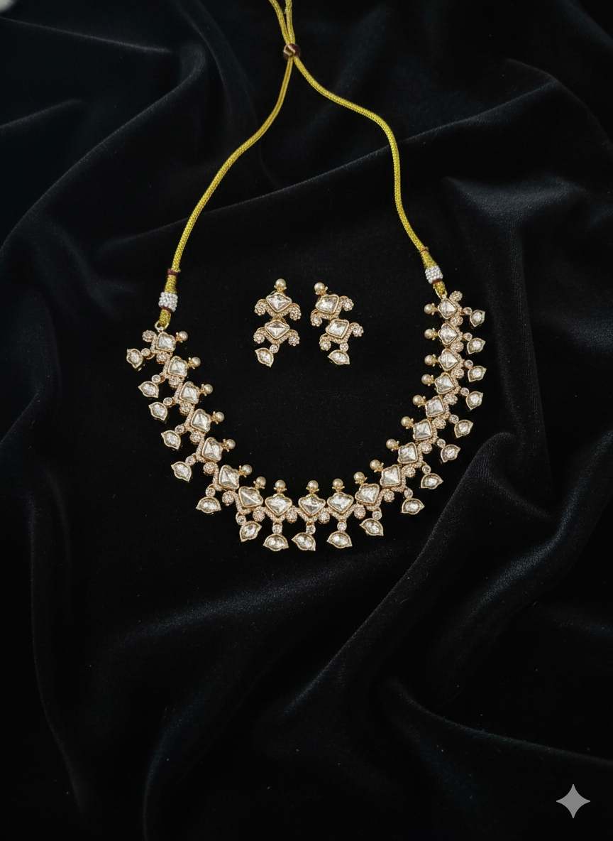 Traditional Gold Plated Polki Stone & Pearl Accent Choker Set