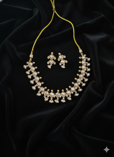 Traditional Gold Plated Polki Stone & Pearl Accent Choker Set