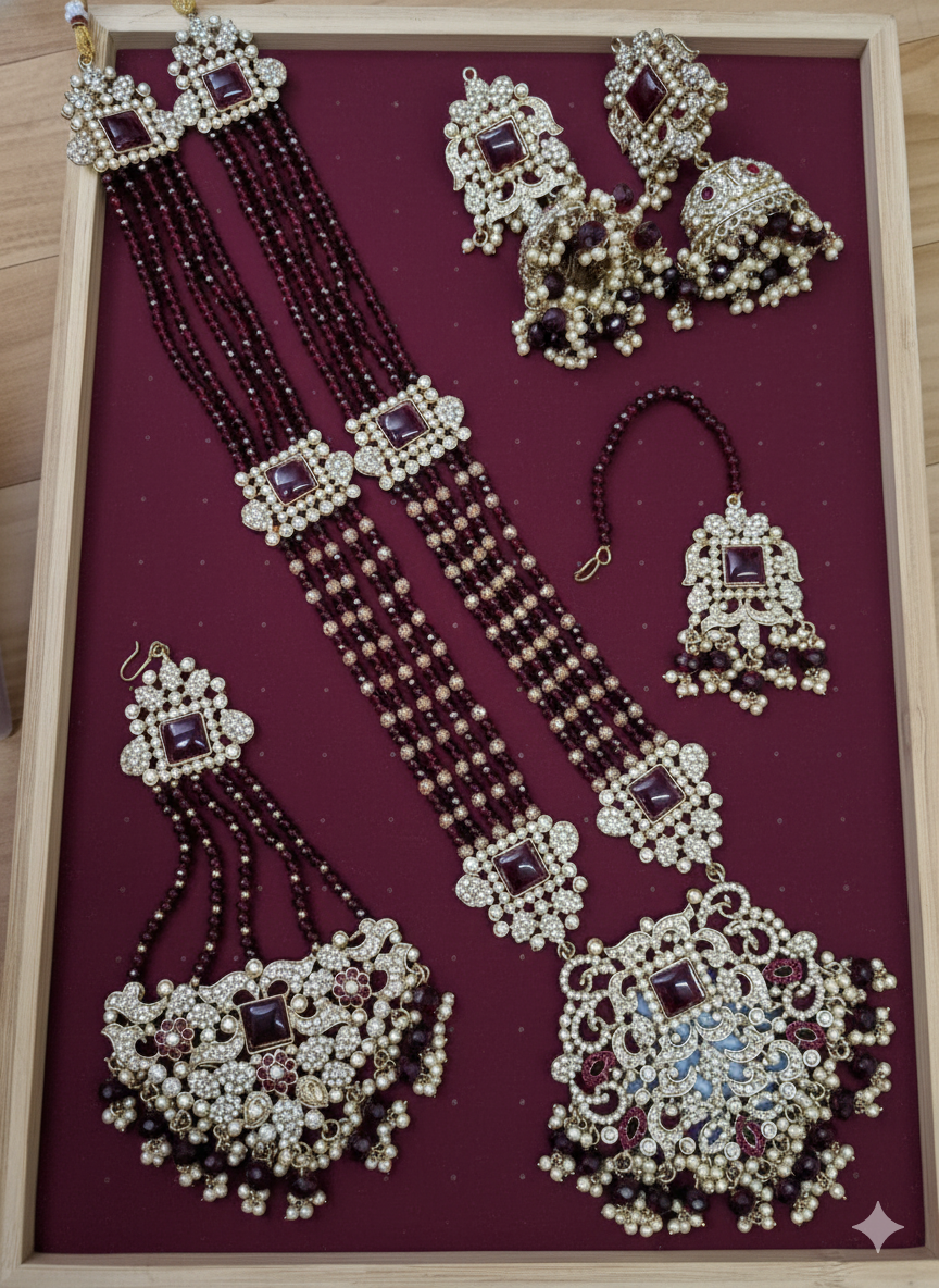 Traditional Gold Pletad Long Necklace Set 5-Piece For Woman & Girls