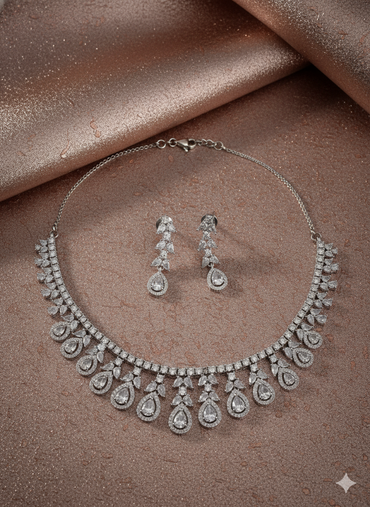 Silver Plated Elegant Pear & Marquise Diamond-Look Set