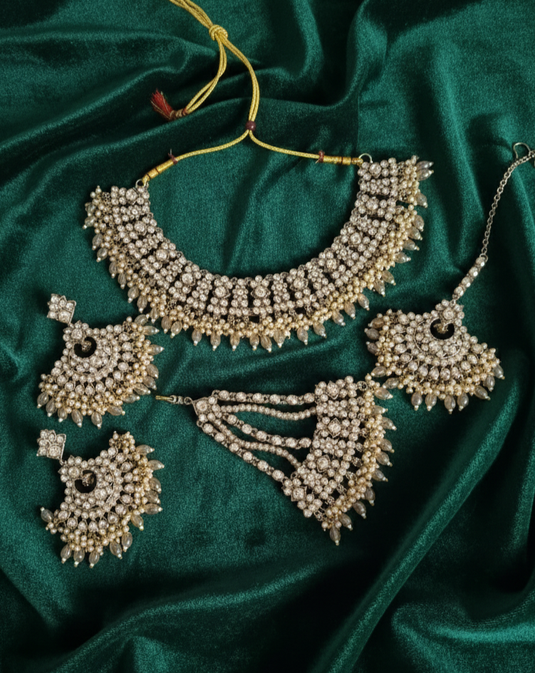 Bridal Collection Choker Necklace Set With Dangle Drop Earring For Woman