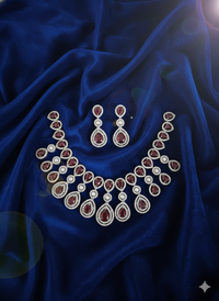 Opulent Rani Pink Tear Drop and Pearl Collar Set