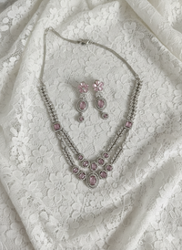 Rose Pink Petal Motif Wedding Statement Jewelry Set
