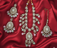 Lavender Lilac Kundan Necklace Set with Frosted Bead Droplets