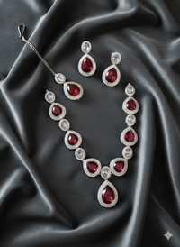 Regal Rhodium Plated Faux Ruby & Crystal Necklace Set