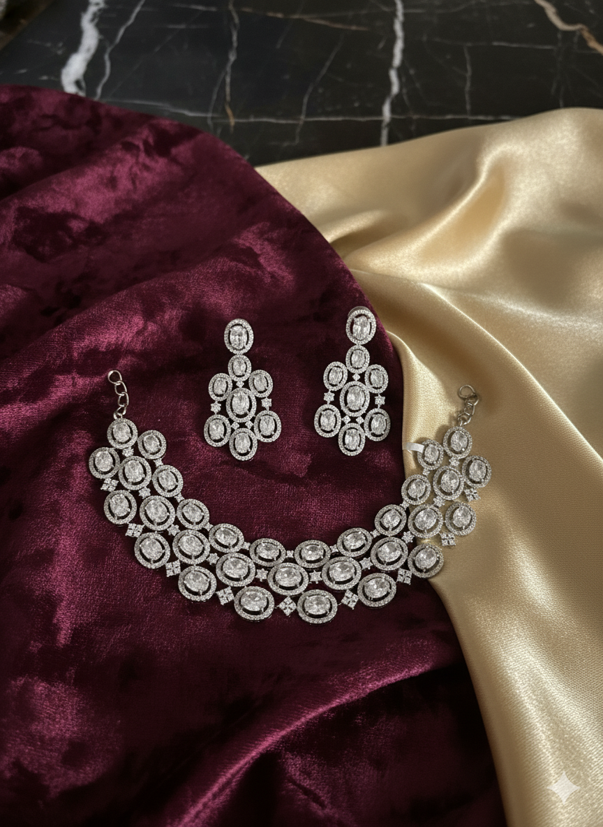 Marquise & Oval Cut Bridal Cluster Jewelry Parure