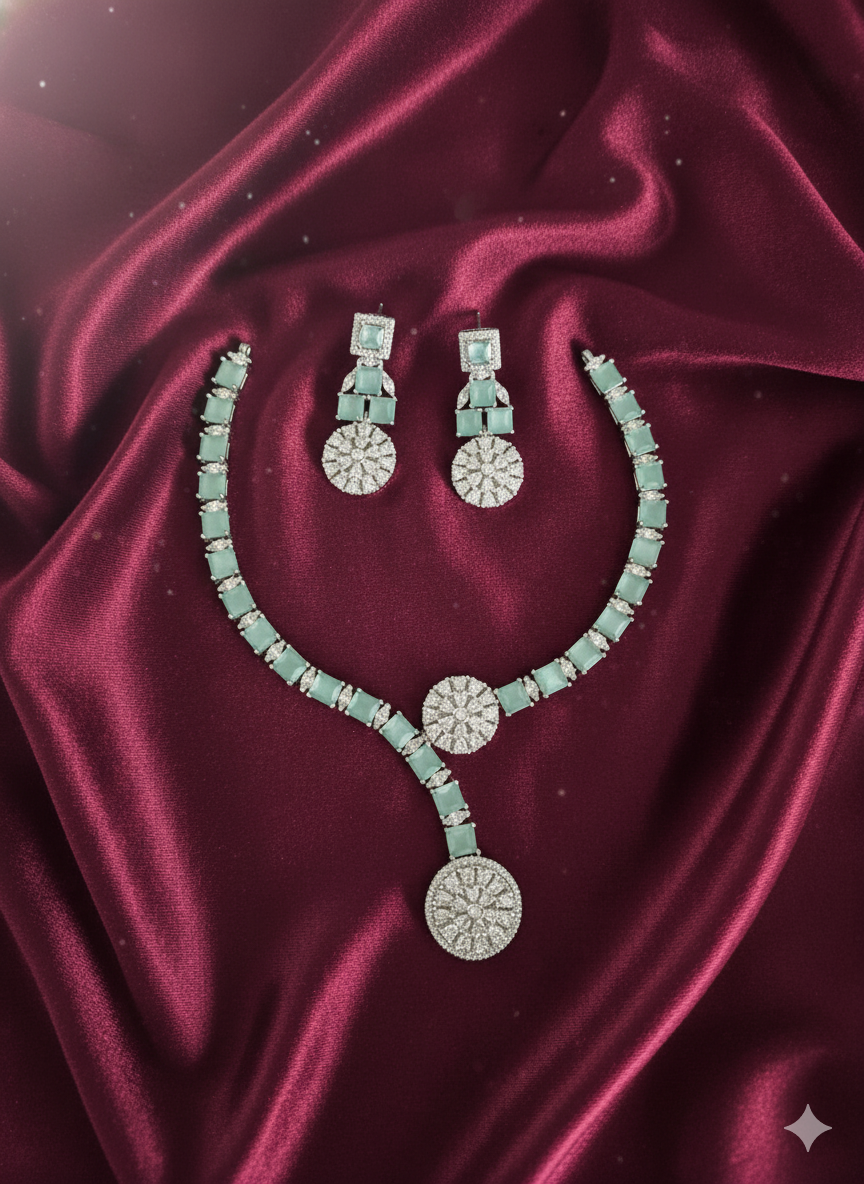 Ad Art Deco Jewellery Set with Necklace & Earrings For Woman