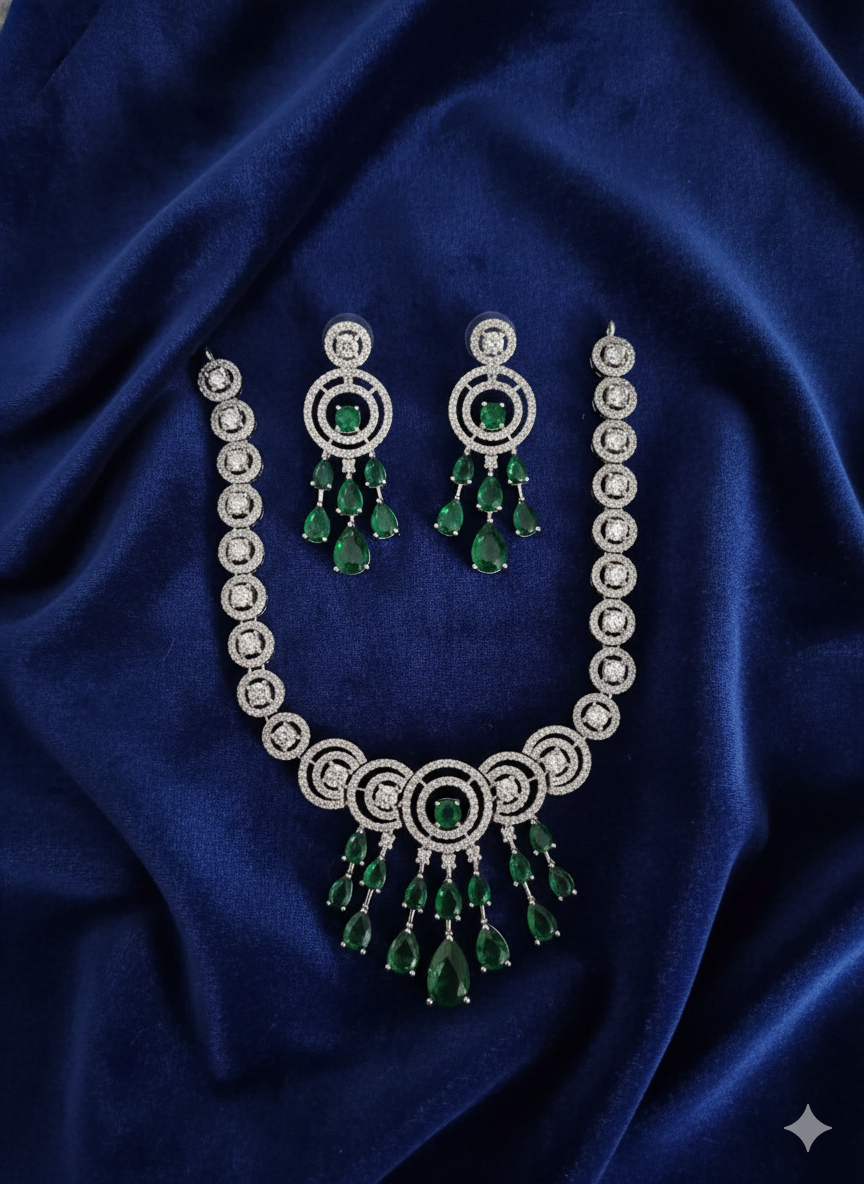 Luxurious White AD Floral Choker Necklace Set