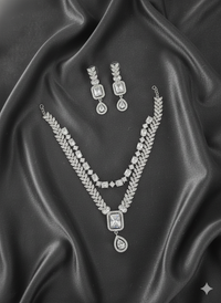 Elegant AD Silver Tone Two-Tier Necklace and Dangle Earring Set