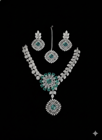 Uncut Diamond Style Polki & Emerald Green Stone Bridal Set