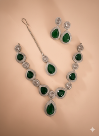 Green Teardrop Heirloom Style Emerald AD Jewelry Set