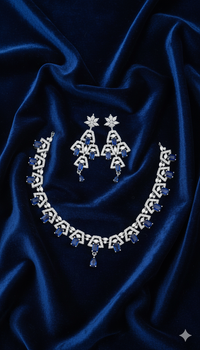 AD Stone Royal Blue Necklace and Dangle Earring Set