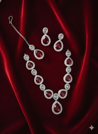 Regal Rhodium Plated Faux Ruby & Crystal Necklace Set