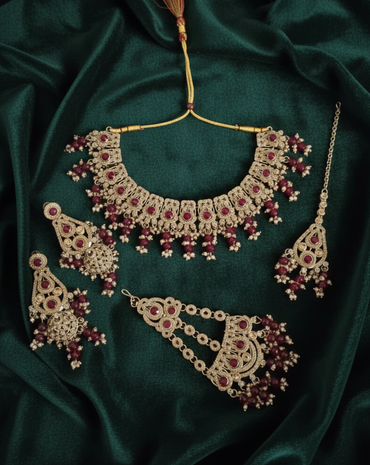 Antique Gold Plated Choker Necklace Set With Earrings For Woman