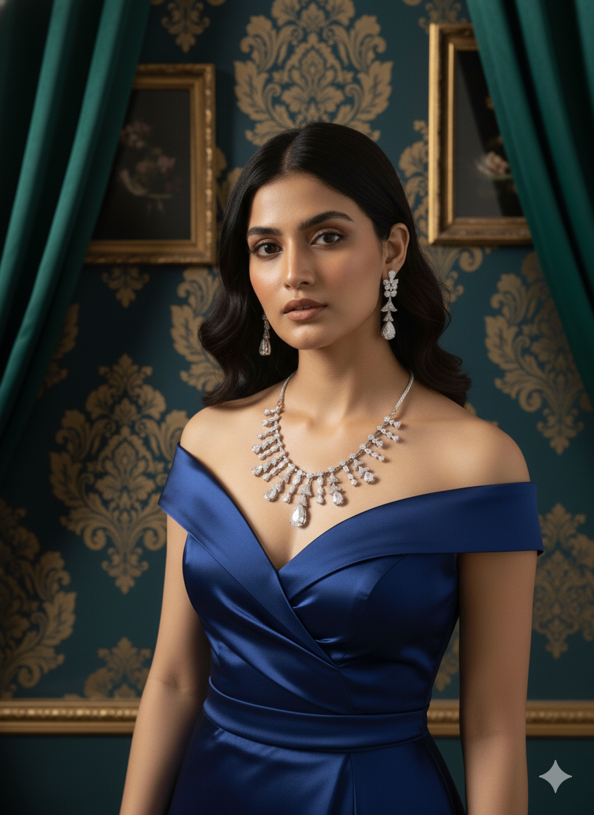 Articulated Pear Drop Diamond Simulant Necklace Set