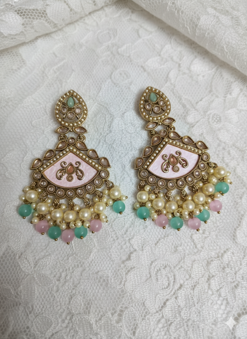Ruby Red Meenakari Chandelier Drop  Earrings
