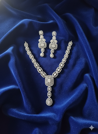 Bridal Emerald Cut Drop American Diamond Necklace Set
