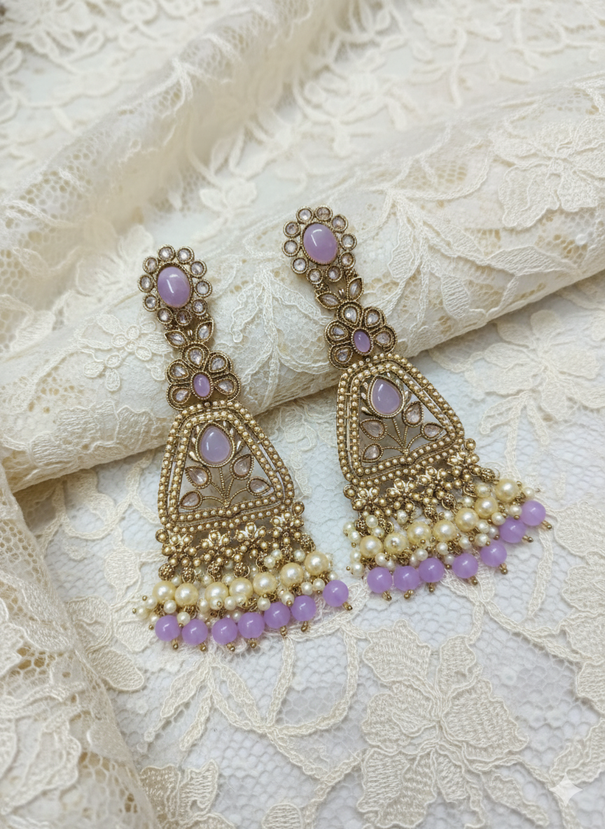 Royal Purple Drop Dangles with Pearl Clusters Earring