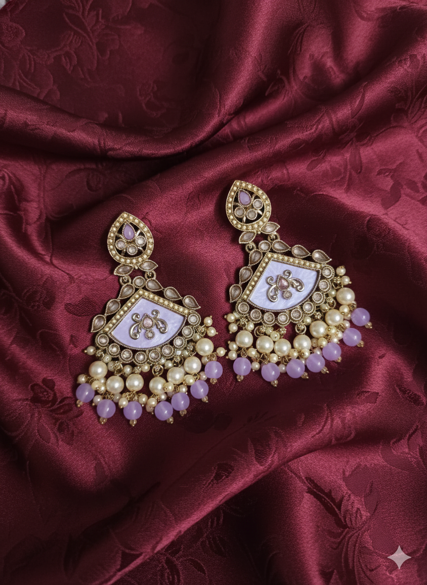 Ruby Red Meenakari Chandelier Drop  Earrings