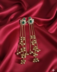 Antique Gold Kashmiri Ghungroo With Long Chain Drop Earrings For Woman & Girls