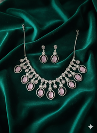 Blush Pink Stone Wedding Jewelry Set in Silver Tone