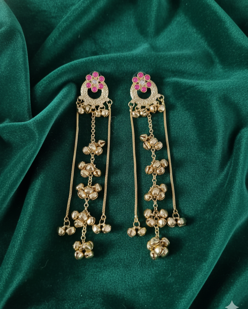 Traditional Kashmiri Ghungroo With Long Chain Drop Earrings For Woman