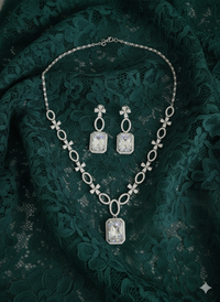 Elegant White AD Stone Emerald Cut Necklace Set