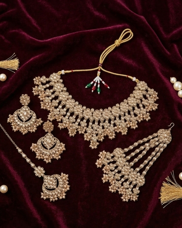 The Mughal Bride Antique Gold Maroon Choker Set